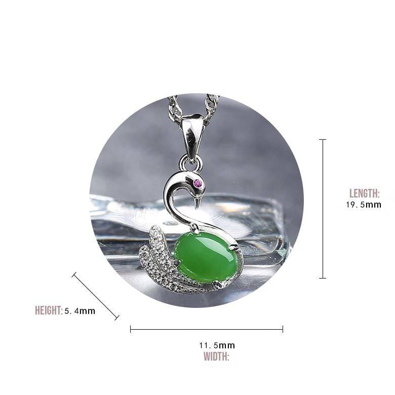 Baikalla Jewelry Jade Pendant Baikalla™ &quot;Love Swan&quot; Genuine Nephrite Green Jade Swan Pendant Necklace with Tourmaline &amp; CZ