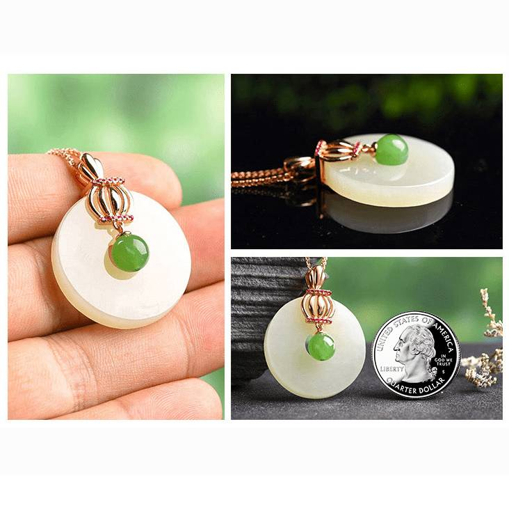 Baikalla Jewelry Silver Gemstone Necklace Genuine Nephrite White & Green Jade Crown Pendant