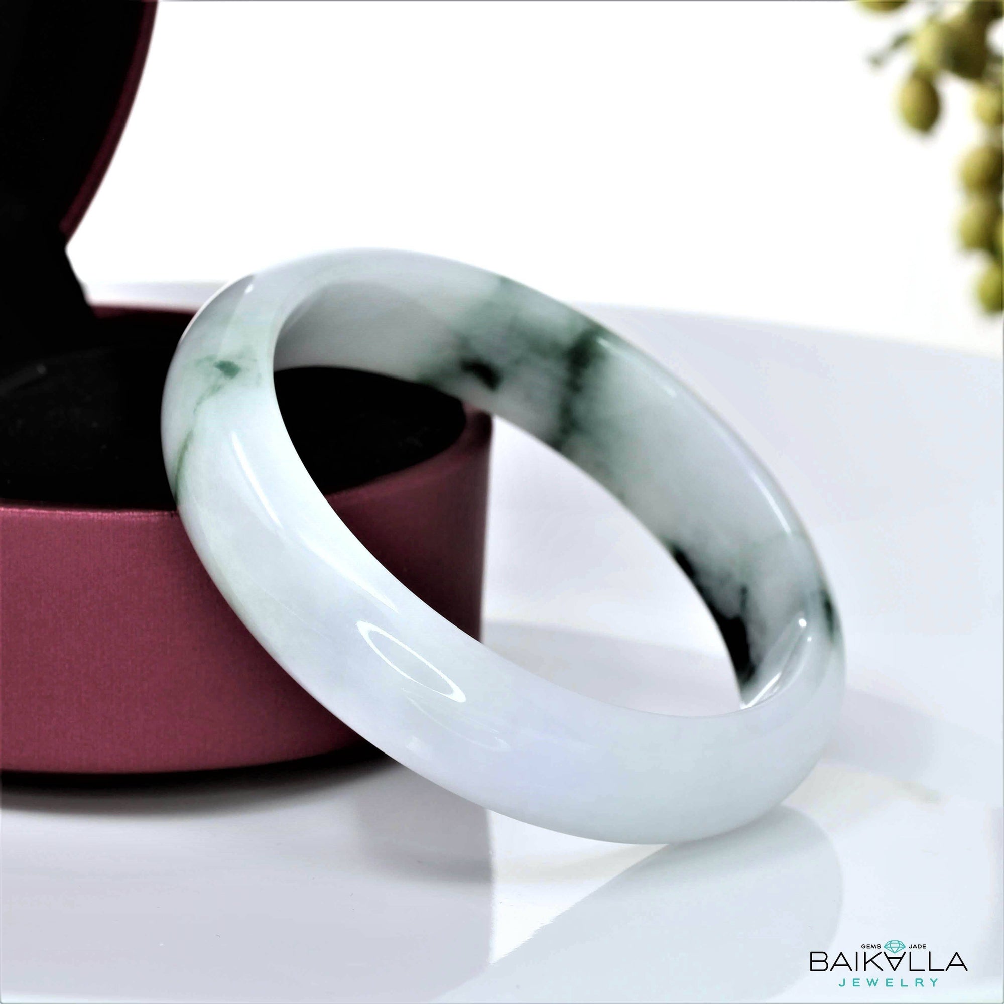 Baikalla Jewelry Jadeite Jade Bangle Genuine Burmese Jadeite Jade Bangle Bracelet ( 57.5 mm )#37