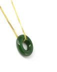 Baikalla Jewelry Jade Pendant Necklace Genuine HeTian Nephrite Green Jade Lucky KouKou Circle Pendant Necklace