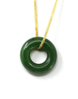 Baikalla Jewelry Jade Pendant Necklace Genuine HeTian Nephrite Green Jade Lucky KouKou Circle Pendant Necklace