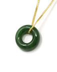 Baikalla Jewelry Jade Pendant Necklace Genuine HeTian Nephrite Green Jade Lucky KouKou Circle Pendant Necklace