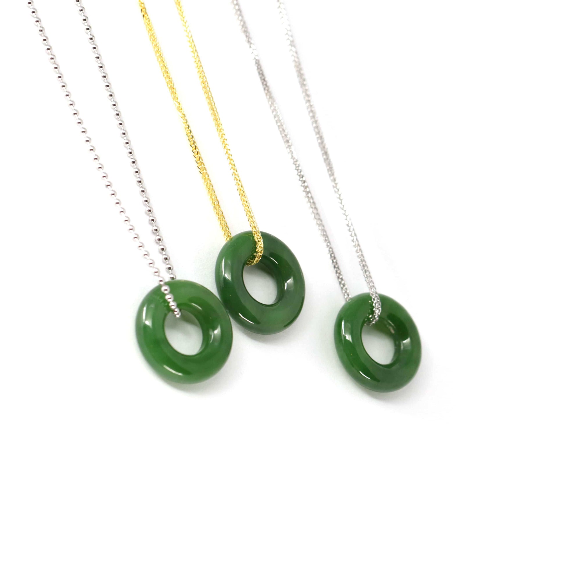 Baikalla Jewelry Jade Pendant Necklace Genuine HeTian Nephrite Green Jade Lucky KouKou Circle Pendant Necklace