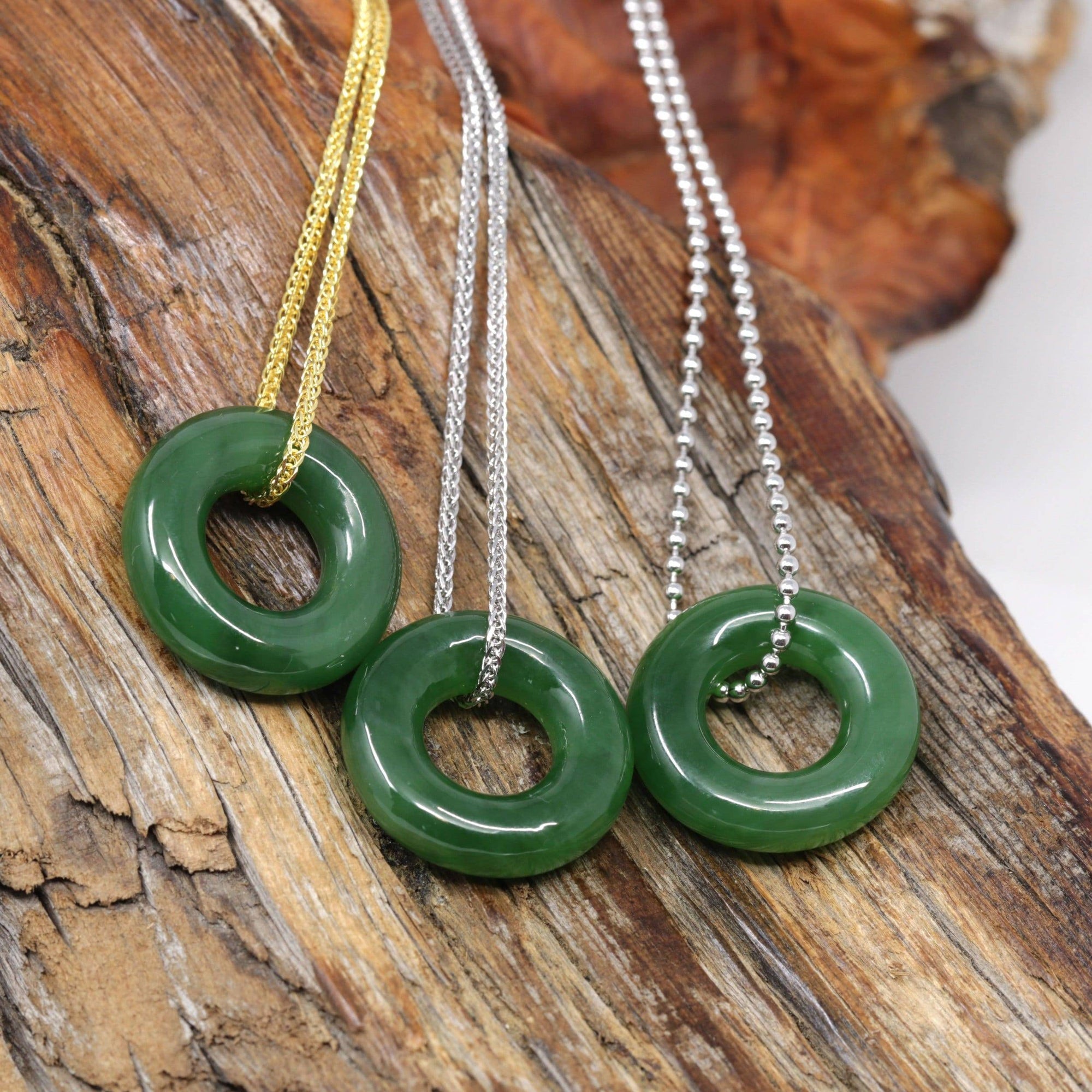 Baikalla Jewelry Jade Pendant Necklace Genuine HeTian Nephrite Green Jade Lucky KouKou Circle Pendant Necklace