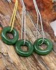 Baikalla Jewelry Jade Pendant Necklace Genuine HeTian Nephrite Green Jade Lucky KouKou Circle Pendant Necklace