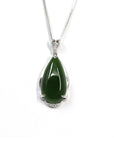 Baikalla Jewelry Jade Pendant Necklace Baikalla™ "Classic Tear-Drop" Sterling Silver Real Green Jade Classic Tear Drop Pendant Necklace