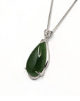 Baikalla Jewelry Jade Pendant Necklace Baikalla™ "Classic Tear-Drop" Sterling Silver Real Green Jade Classic Tear Drop Pendant Necklace