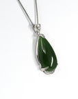 Baikalla Jewelry Jade Pendant Necklace Baikalla™ "Classic Tear-Drop" Sterling Silver Real Green Jade Classic Tear Drop Pendant Necklace