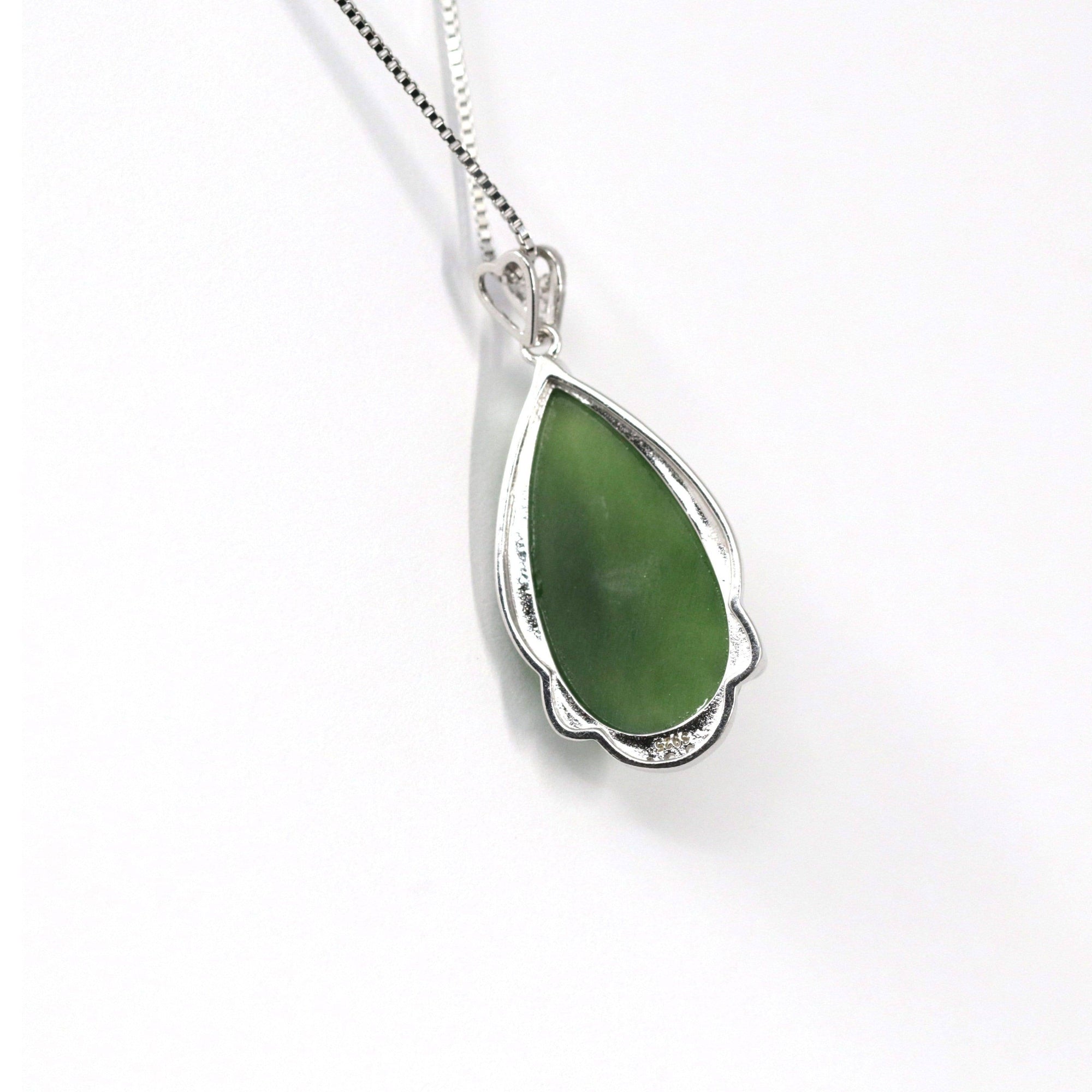 Baikalla Jewelry Jade Pendant Necklace Baikalla™ &quot;Classic Tear-Drop&quot; Sterling Silver Real Green Jade Classic Tear Drop Pendant Necklace