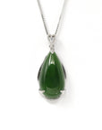 Baikalla Jewelry Jade Pendant Necklace Baikalla™ "Classic Tear-Drop" Sterling Silver Real Green Jade Classic Tear Drop Pendant Necklace