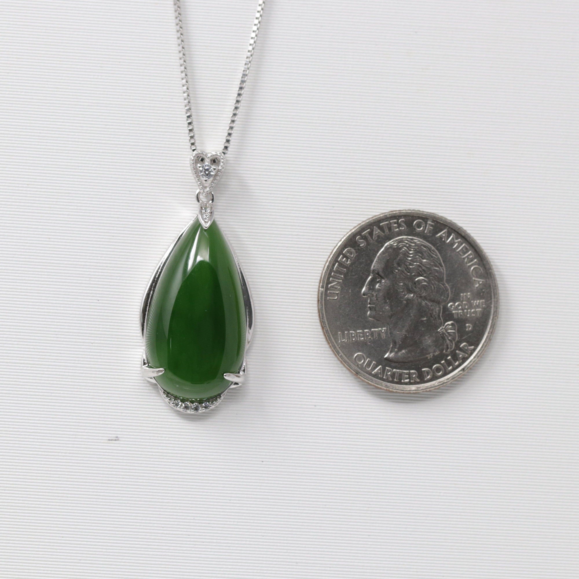 Baikalla Jewelry Jade Pendant Necklace Baikalla™ &quot;Classic Tear-Drop&quot; Sterling Silver Real Green Jade Classic Tear Drop Pendant Necklace