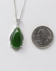 Baikalla Jewelry Jade Pendant Necklace Baikalla™ "Classic Tear-Drop" Sterling Silver Real Green Jade Classic Tear Drop Pendant Necklace