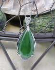 Baikalla Jewelry Jade Pendant Necklace Baikalla™ "Classic Tear-Drop" Sterling Silver Real Green Jade Classic Tear Drop Pendant Necklace