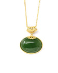 Baikalla Jewelry Jade Pendant Necklace Baikalla™ "Lucky Oval Jade" Sterling Silver Nephrite Green Jade Classic Pendant Necklace