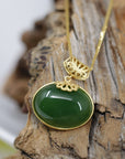 Baikalla Jewelry Jade Pendant Necklace Baikalla™ "Lucky Oval Jade" Sterling Silver Nephrite Green Jade Classic Pendant Necklace