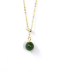 Baikalla Jewelry Jade Pendant Necklace Baikalla™ "Classic Dangle" Gold plated Silver Nephrite Green Jade Classic Bead Adjustable  Pendant Necklace