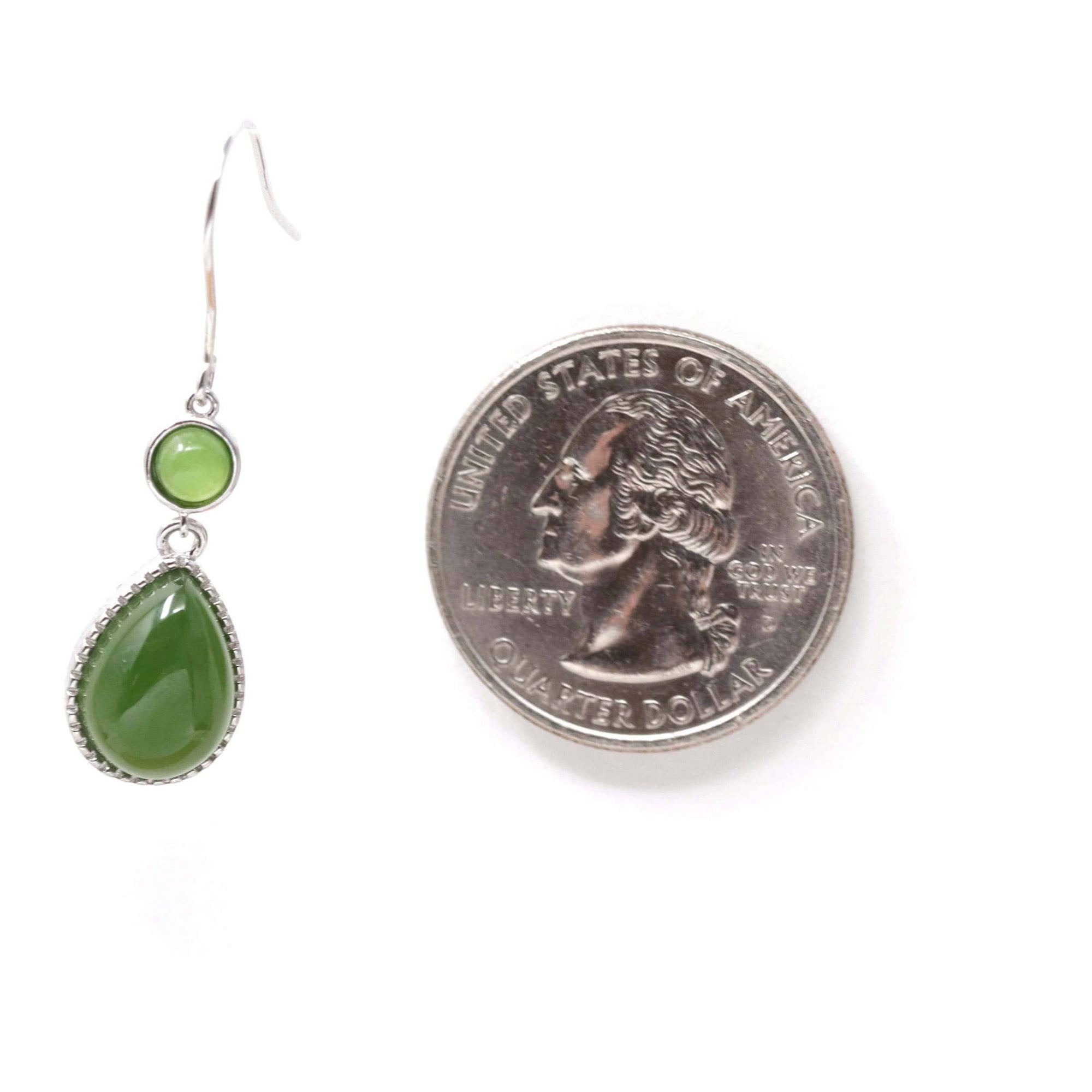 Baikalla Jewelry Silver Gemstone Earrings Baikalla™ &quot;Classic Tear Drop&quot; Sterling Silver Genuine Nephrite Green Jade Dangle Earrings