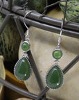 Baikalla Jewelry Silver Gemstone Earrings Baikalla™ "Classic Tear Drop" Sterling Silver Genuine Nephrite Green Jade Dangle Earrings