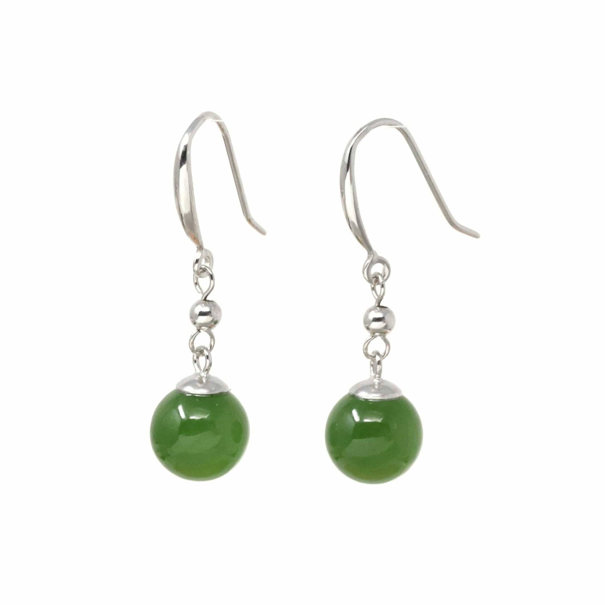 Baikalla Jewelry Silver Gemstone Earrings White Gold Color Baikalla &quot;Classic Bead Earrings&quot; Sterling Silver Genuine Nephrite Green Jade Dangle Earrings