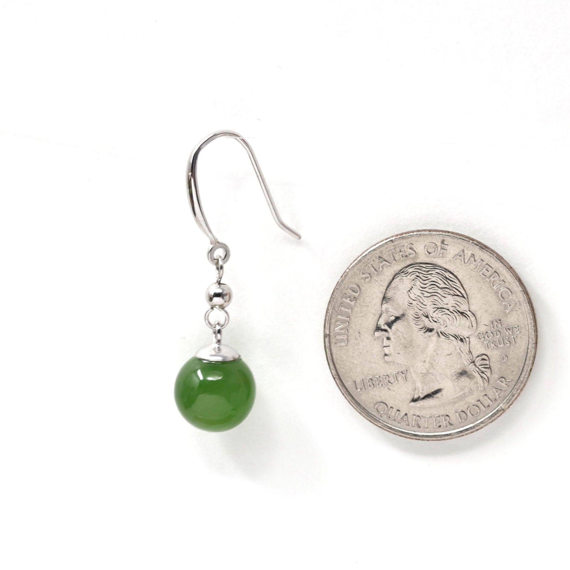 Baikalla Jewelry Silver Gemstone Earrings Baikalla &quot;Classic Bead Earrings&quot; Sterling Silver Genuine Nephrite Green Jade Dangle Earrings