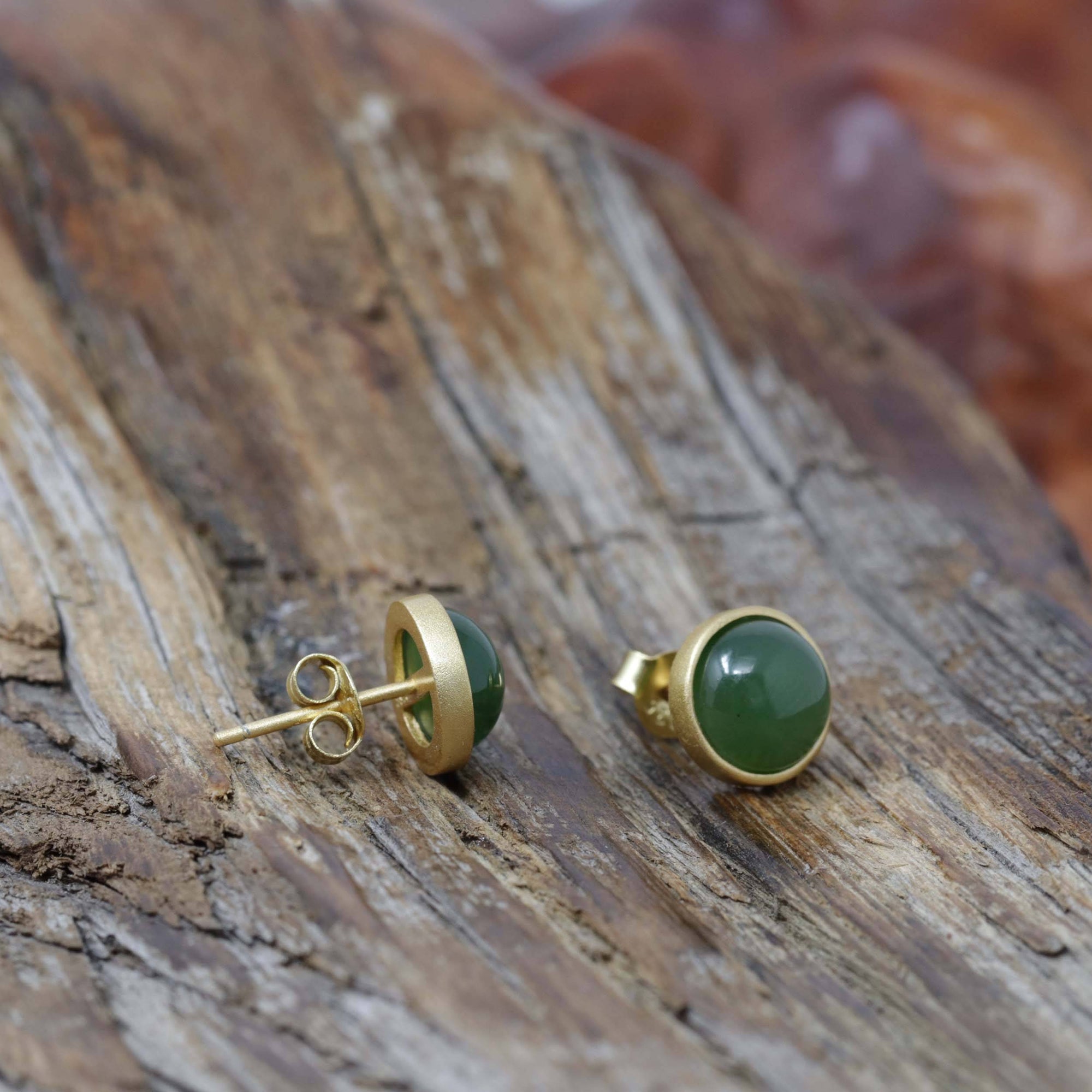 Baikalla Jewelry Silver Gemstone Earrings Baikalla™ 'Classic Studs" Gold Plated Sterling Silver Real Green Jade Stud Earrings