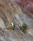 Baikalla Jewelry Silver Gemstone Earrings Baikalla™ 'Classic Studs" Gold Plated Sterling Silver Real Green Jade Stud Earrings