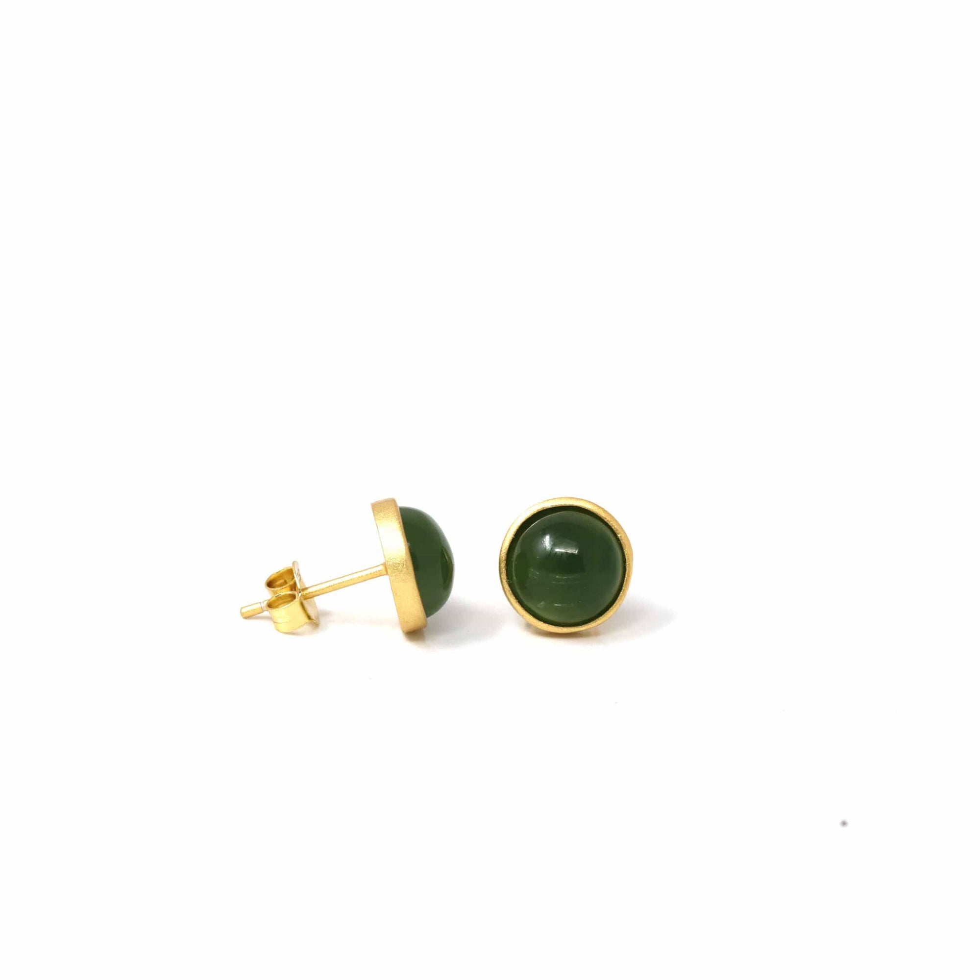 Baikalla Jewelry Silver Gemstone Earrings Baikalla™ &#39;Classic Studs&quot; Gold Plated Sterling Silver Real Green Jade Stud Earrings