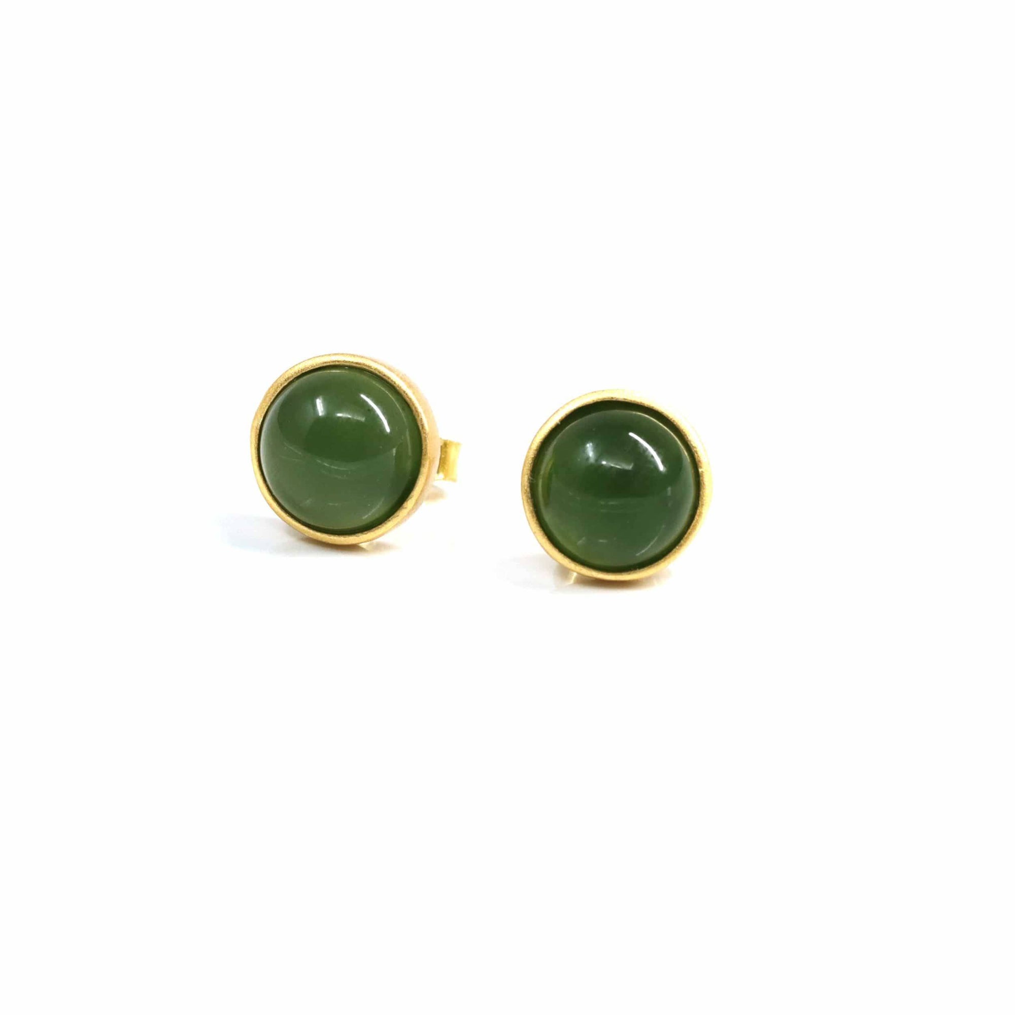 Baikalla Jewelry Silver Gemstone Earrings Baikalla™ 'Classic Studs" Gold Plated Sterling Silver Real Green Jade Stud Earrings