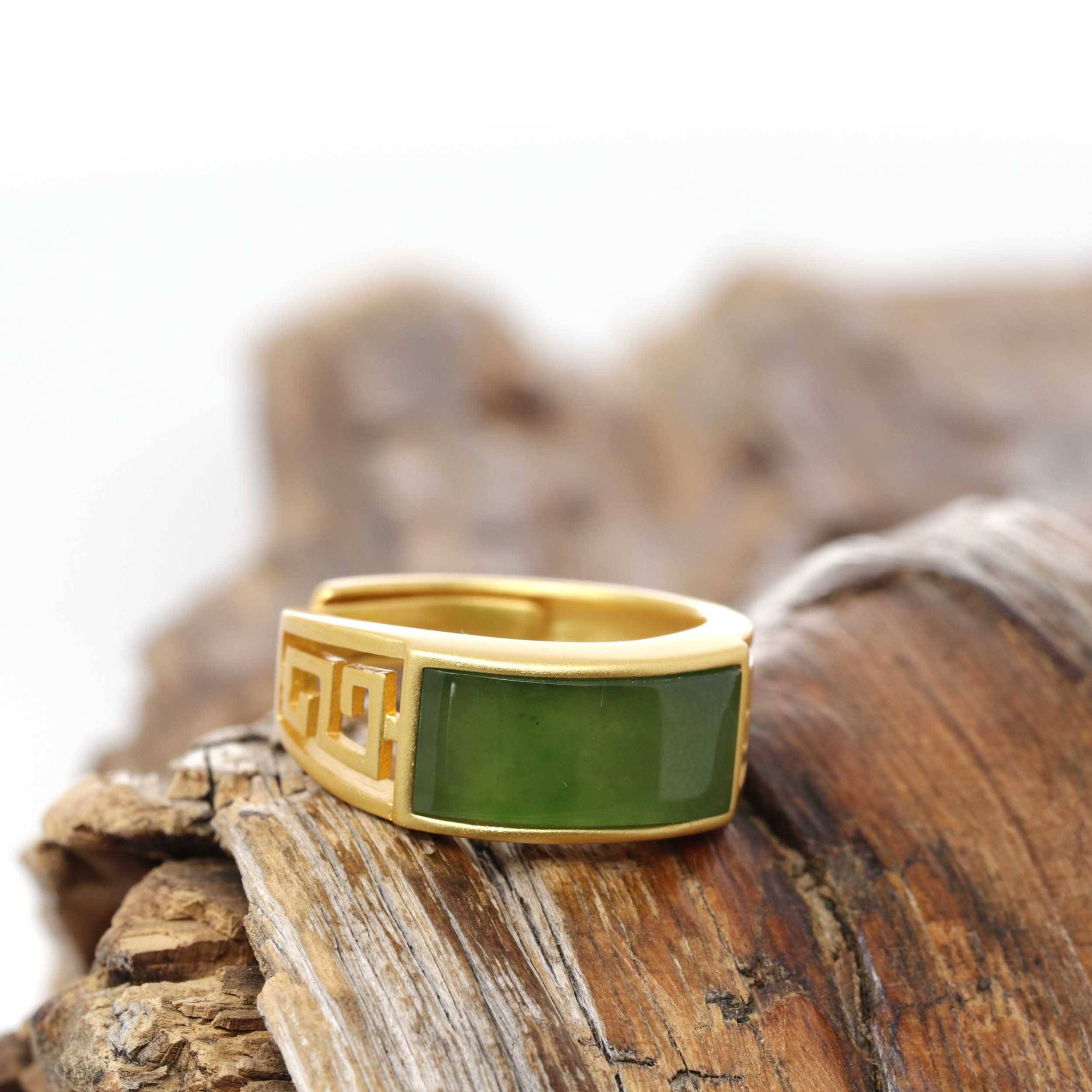 Baikalla Jewelry Jade Ring Baikalla™ &quot;Classic Signet&quot; Gold Plated Sterling Silver Real Green Jade Classic Men&#39;s Ring