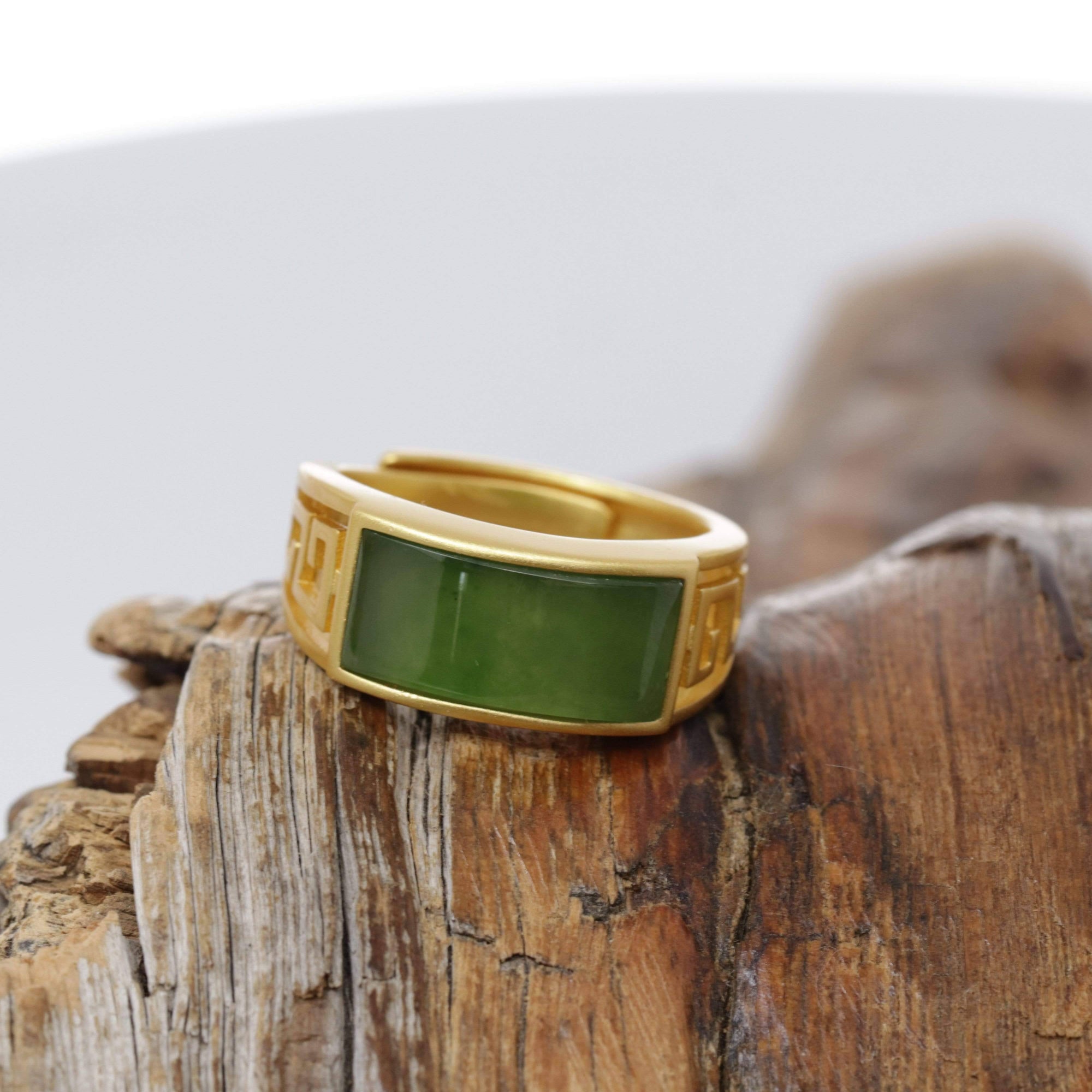 Baikalla Jewelry Jade Ring Baikalla™ "Classic Signet" Gold Plated Sterling Silver Real Green Jade Classic Men's Ring