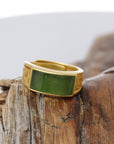 Baikalla Jewelry Jade Ring Baikalla™ "Classic Signet" Gold Plated Sterling Silver Real Green Jade Classic Men's Ring