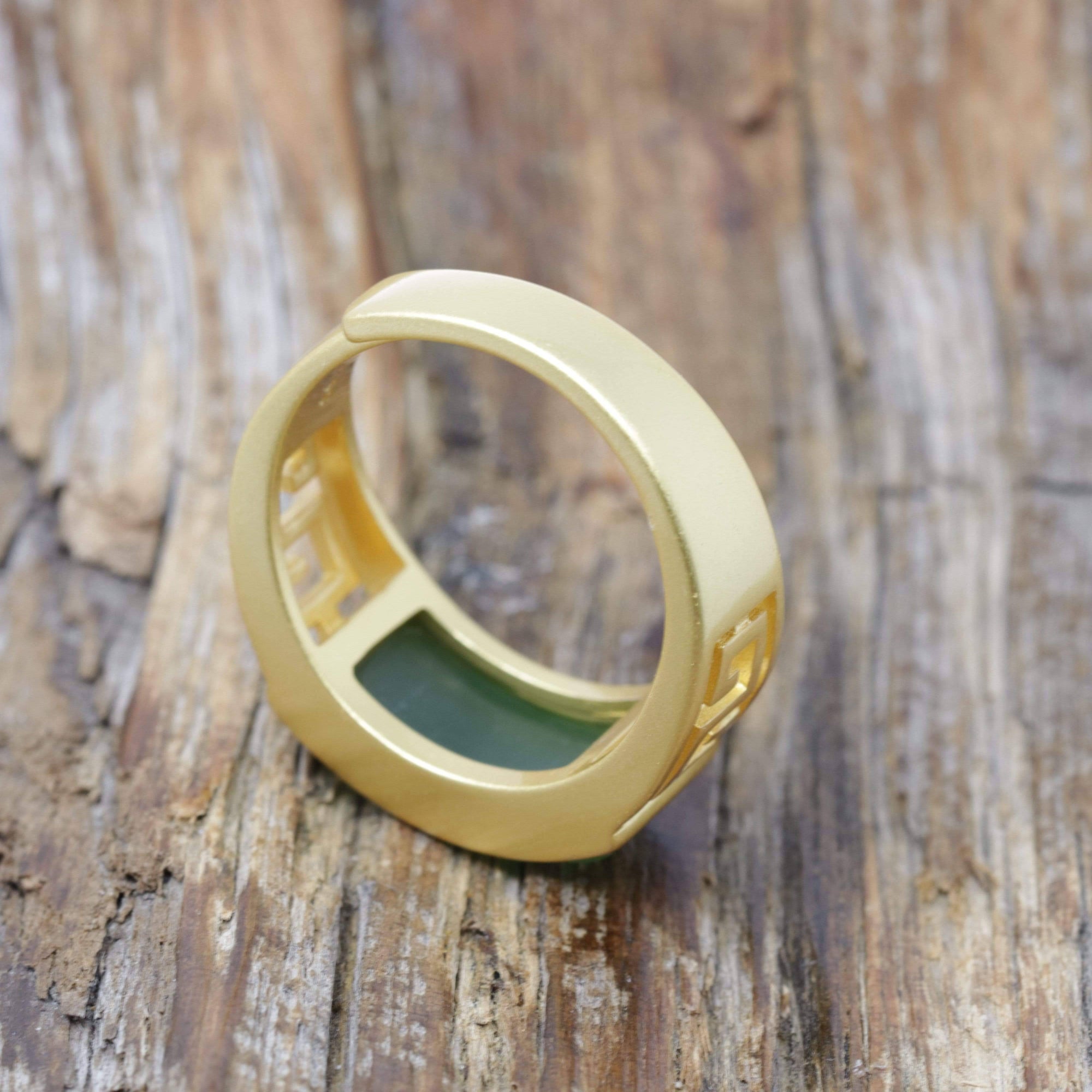 Baikalla Jewelry Jade Ring Baikalla™ "Classic Signet" Gold Plated Sterling Silver Real Green Jade Classic Men's Ring