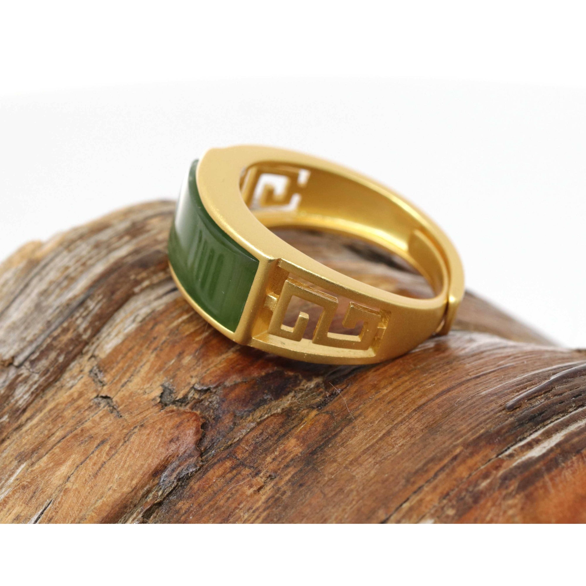 Baikalla Jewelry Jade Ring Baikalla™ &quot;Classic Signet&quot; Gold Plated Sterling Silver Real Green Jade Classic Men&#39;s Ring