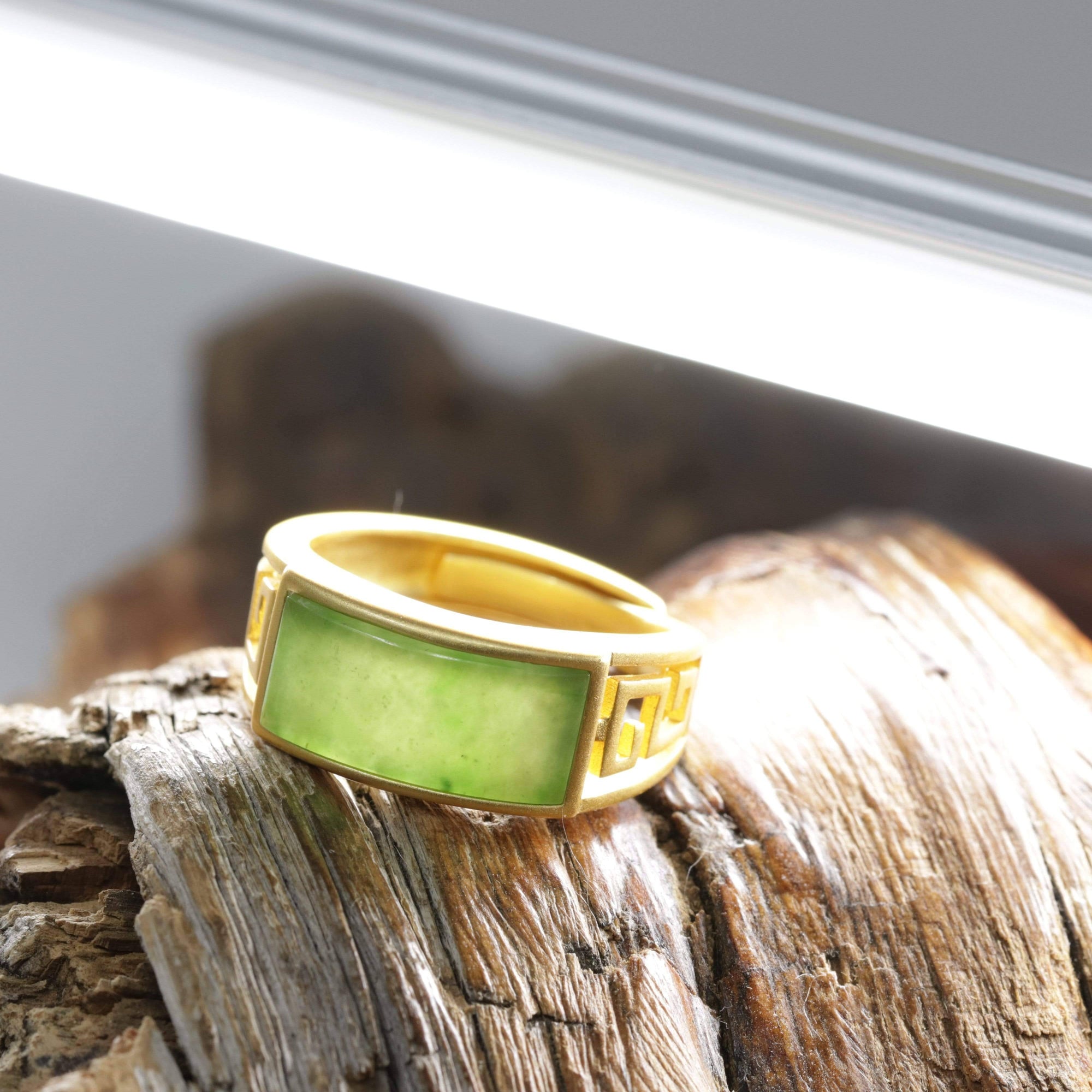 Baikalla Jewelry Jade Ring Baikalla™ &quot;Classic Signet&quot; Gold Plated Sterling Silver Real Green Jade Classic Men&#39;s Ring