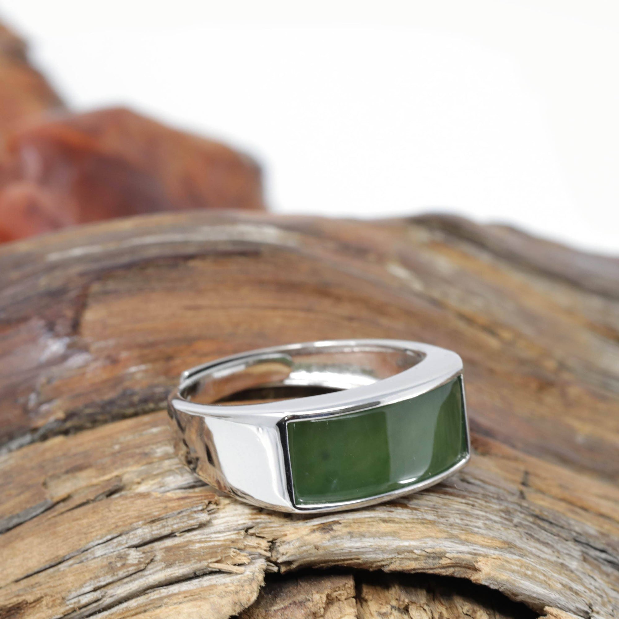 Baikalla Jewelry Jade Ring Baikalla™ &quot;Signature Signet&quot; Sterling Silver Real Green Nephrite Jade Classic Men&#39;s Ring