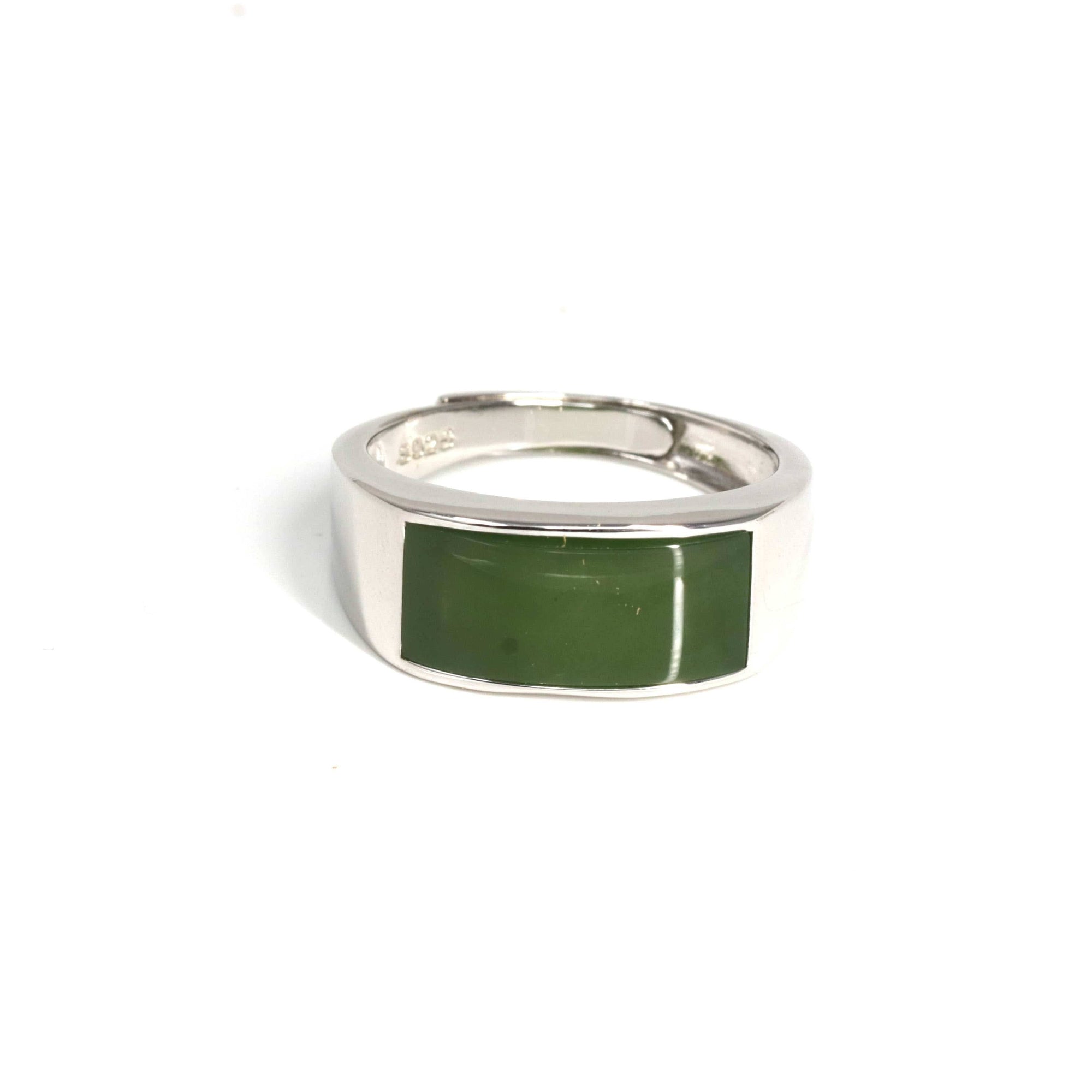 Baikalla Jewelry Jade Ring Baikalla™ &quot;Signature Signet&quot; Sterling Silver Real Green Nephrite Jade Classic Men&#39;s Ring