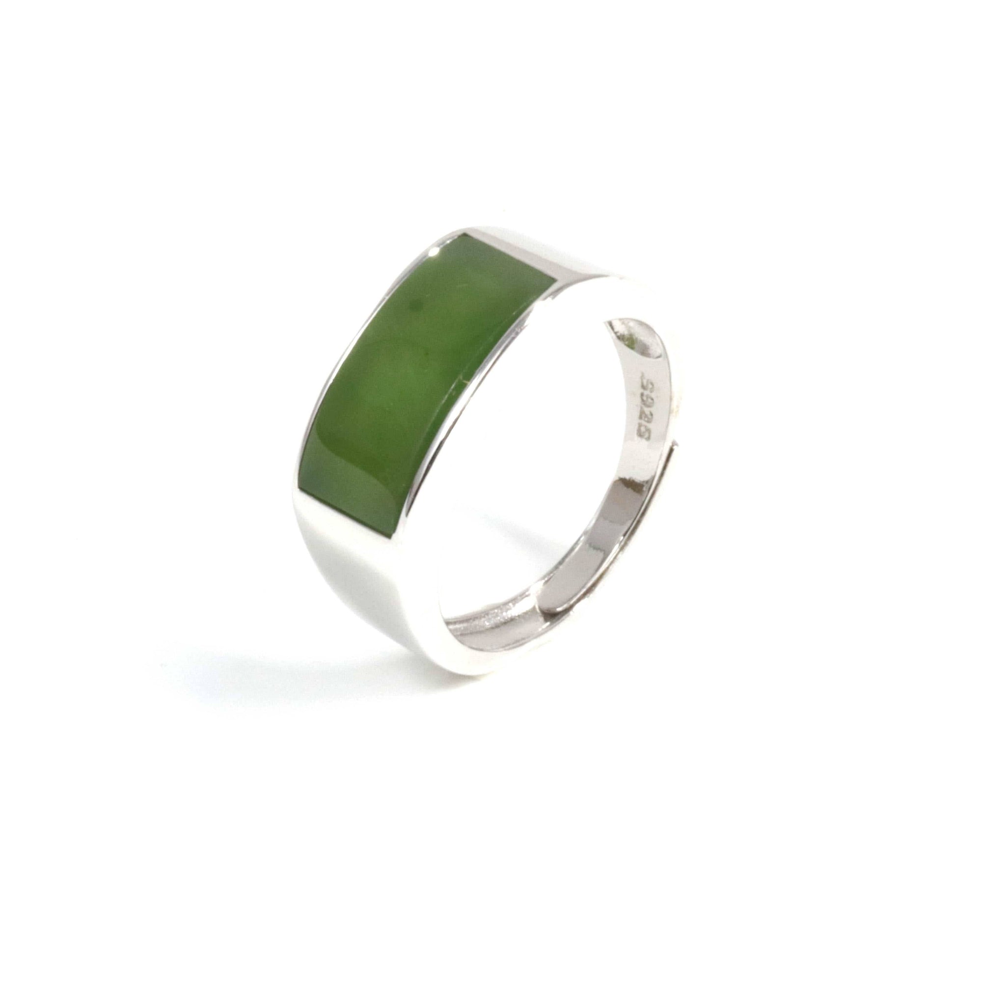 Baikalla Jewelry Jade Ring Baikalla™ "Signature Signet" Sterling Silver Real Green Nephrite Jade Classic Men's Ring