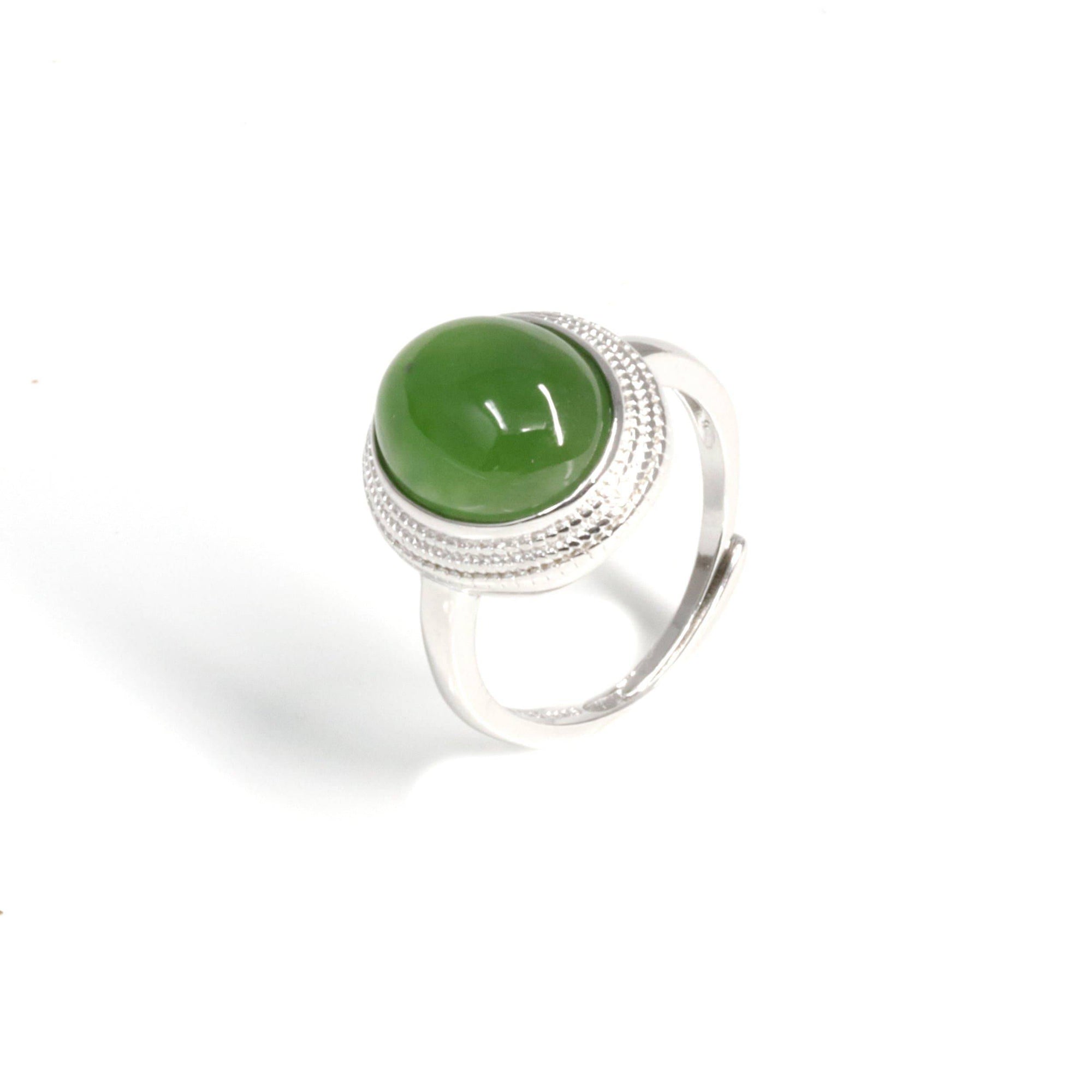 Baikalla Jewelry Jade Ring Baikalla™ "Classic Oval" Sterling Silver Real Green Nephrite Jade Classic Ring For Her