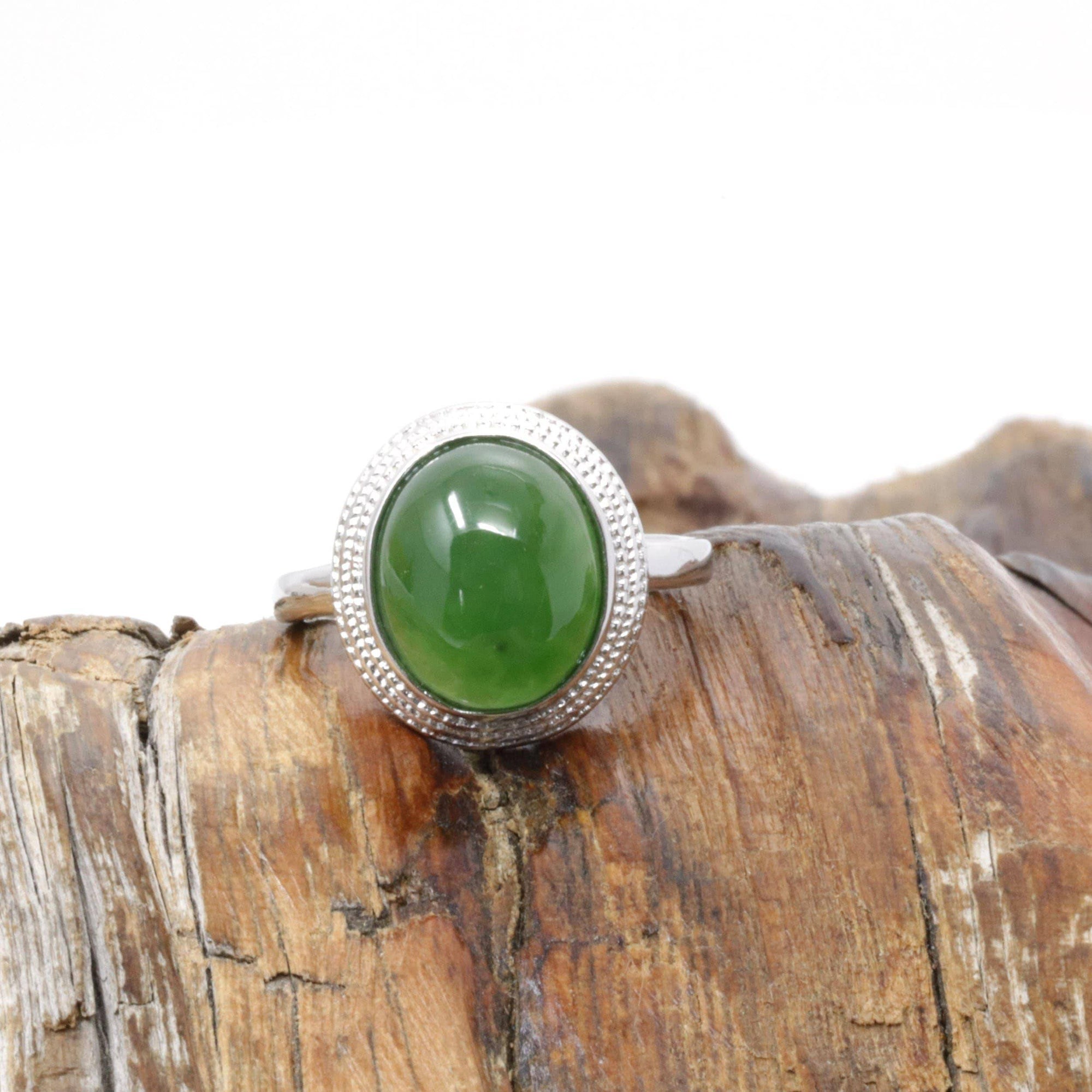 Baikalla Jewelry Jade Ring Baikalla™ "Classic Oval" Sterling Silver Real Green Nephrite Jade Classic Ring For Her