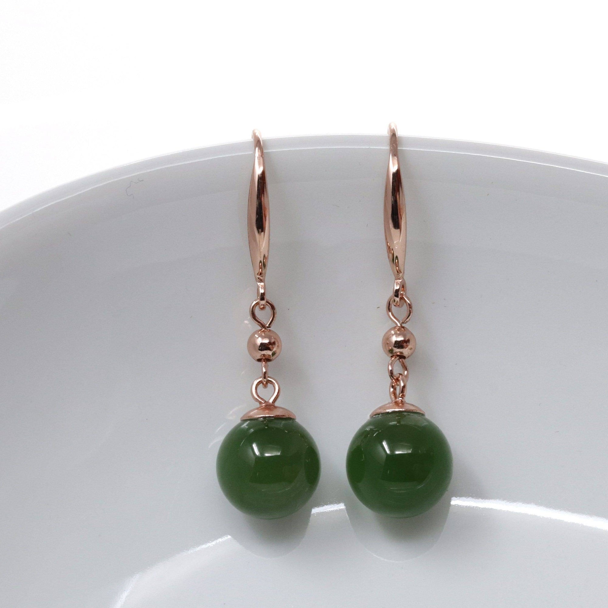 Baikalla Jewelry Silver Gemstone Earrings Baikalla "Classic Bead Earrings" Sterling Silver Genuine Nephrite Green Jade Dangle Earrings