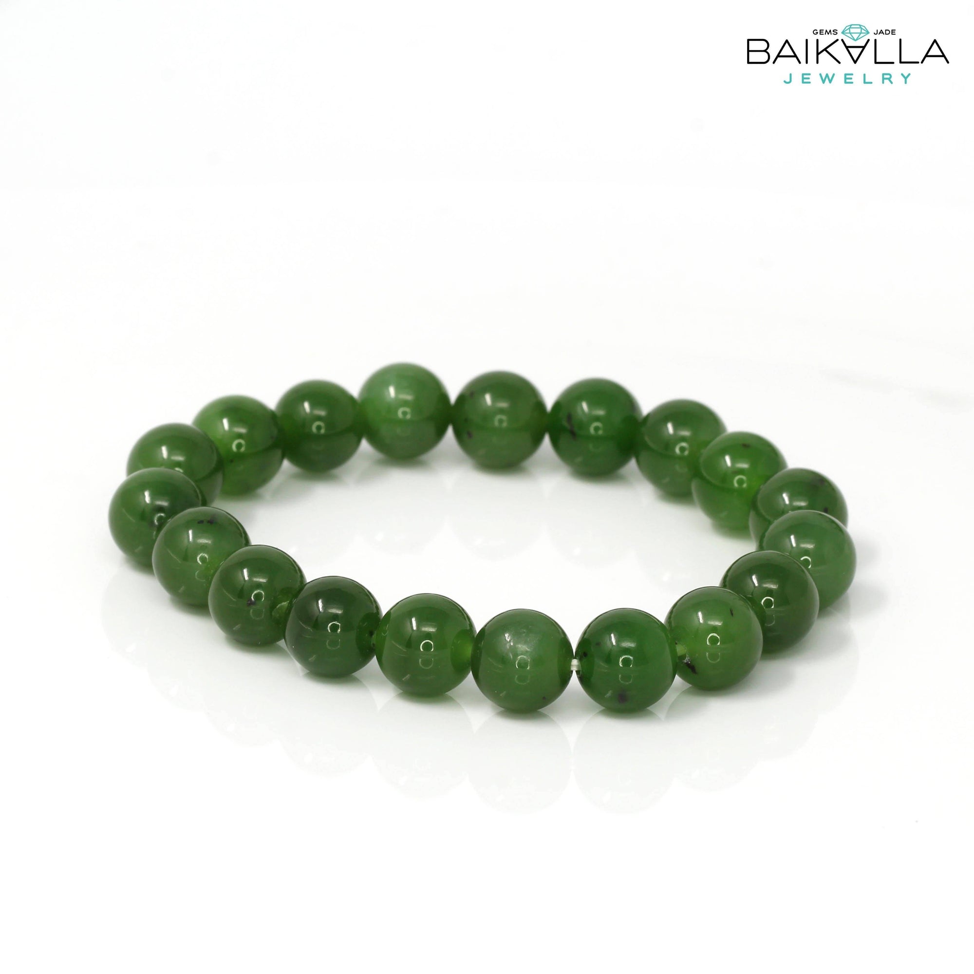 Baikalla Jewelry jade beads bracelet Baikalla Genuine Green Nephrite Jade Round Beads Bracelet Bangle ( 8mm )