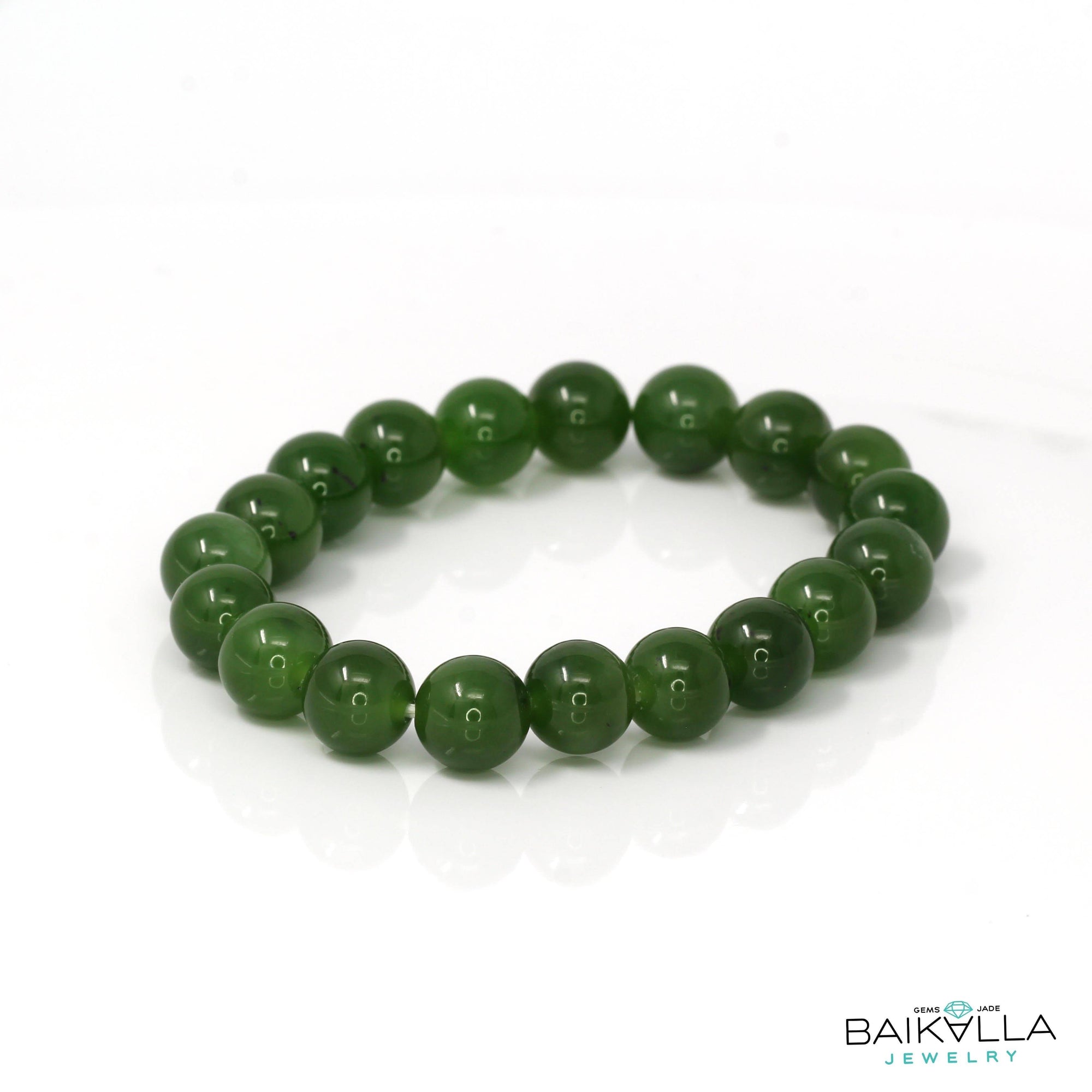 Baikalla Jewelry jade beads bracelet Baikalla Genuine Green Nephrite Jade Round Beads Bracelet Bangle ( 8mm )