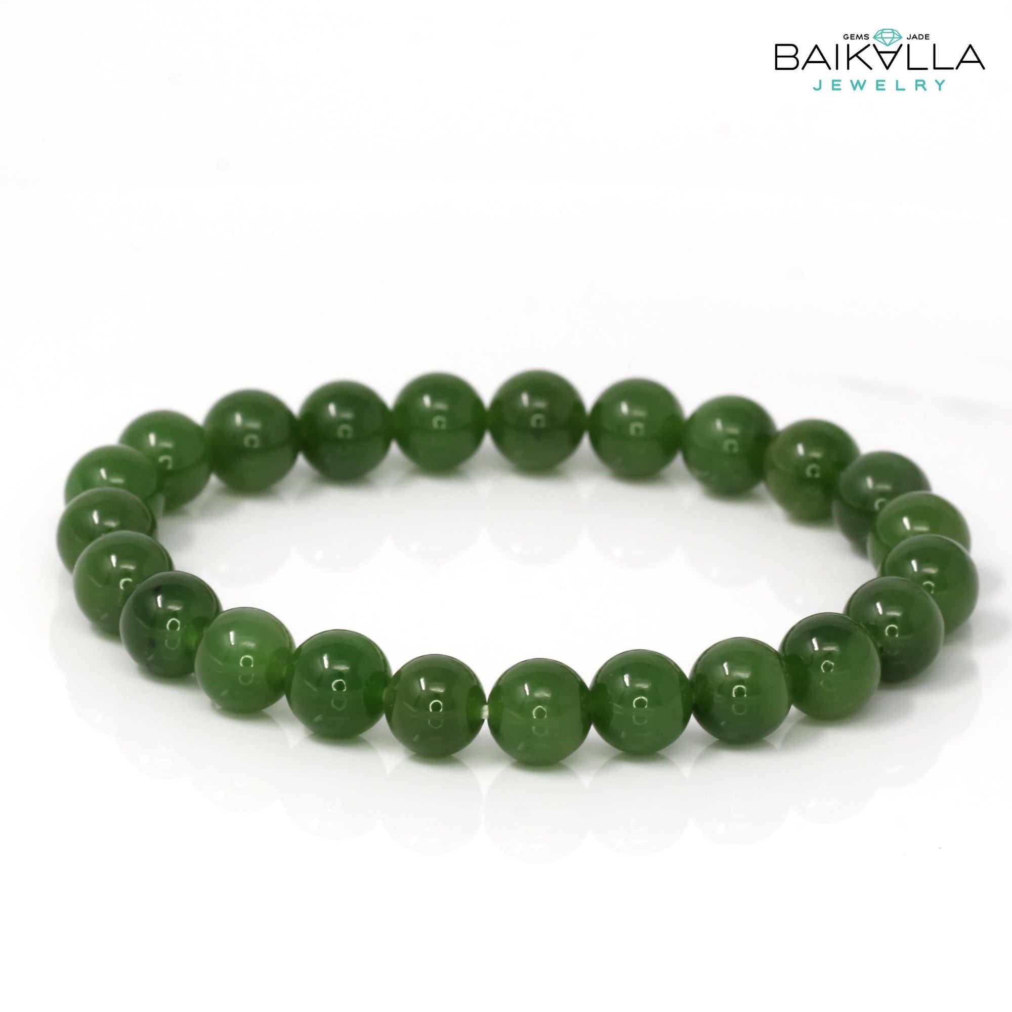 Baikalla Jewelry jade beads bracelet Baikalla Genuine Green Nephrite Jade Round Beads Bracelet Bangle ( 9.5mm )