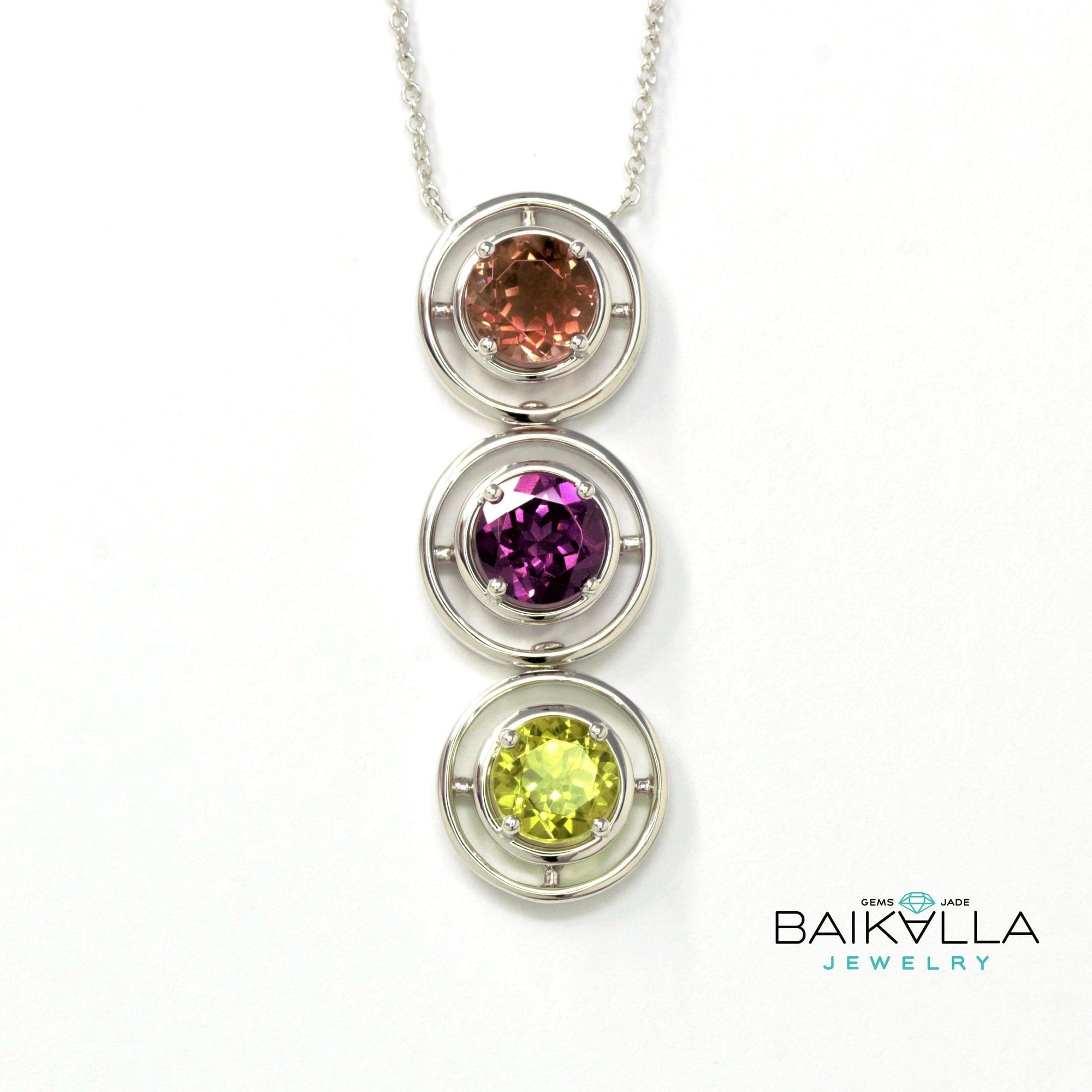 Baikalla Jewelry Gemstone Pendant Necklace Baikalla™ "Veronica " 14k Gold Natural Multi-Color Gemstones ( Sunstone .Garnet. Peridot. ) Pendant Necklace