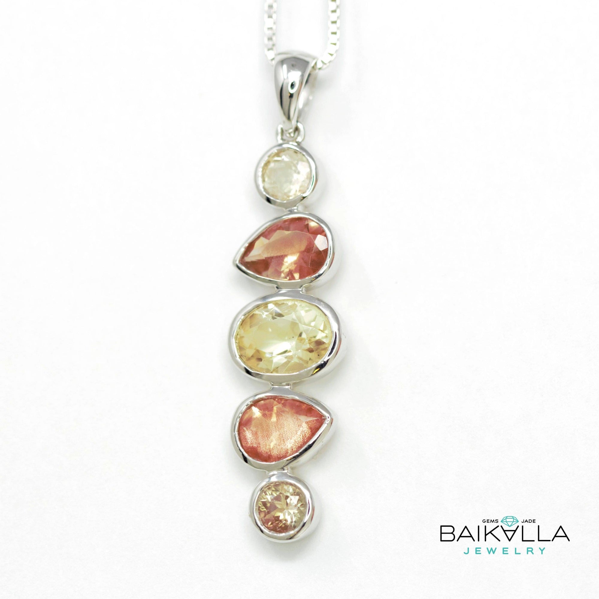 Baikalla Jewelry Gold Gemstone Necklace Baikalla™ "Savannah" 14k Gold Natural  5 Oregon Sunstones Pendant Necklace