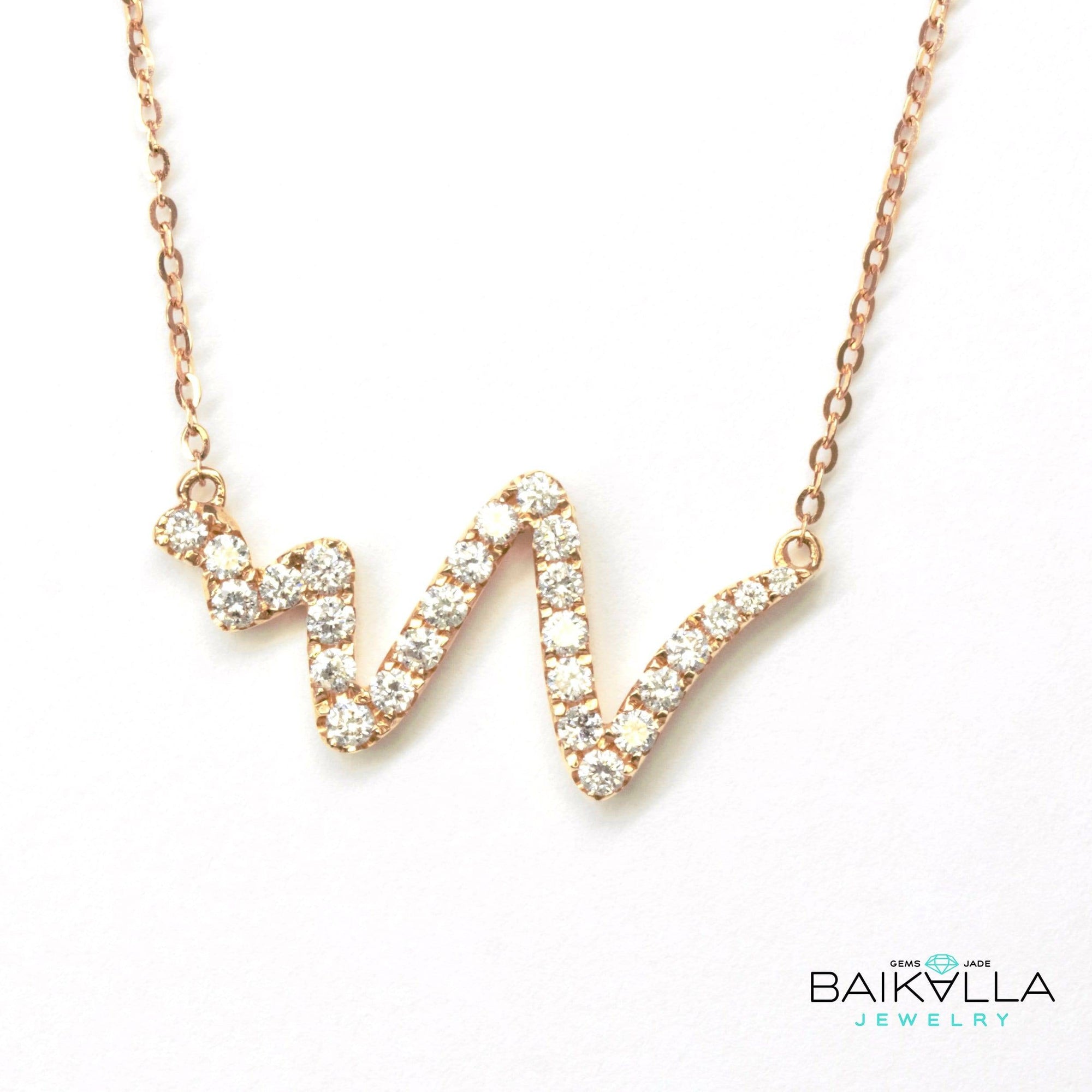 Baikalla Jewelry Gold Diamond Necklace Baikalla™ &quot;The Beat of your Heart&quot; 18K Rose Gold 0.365 CTW Heart Beat Diamond Pendant Necklace