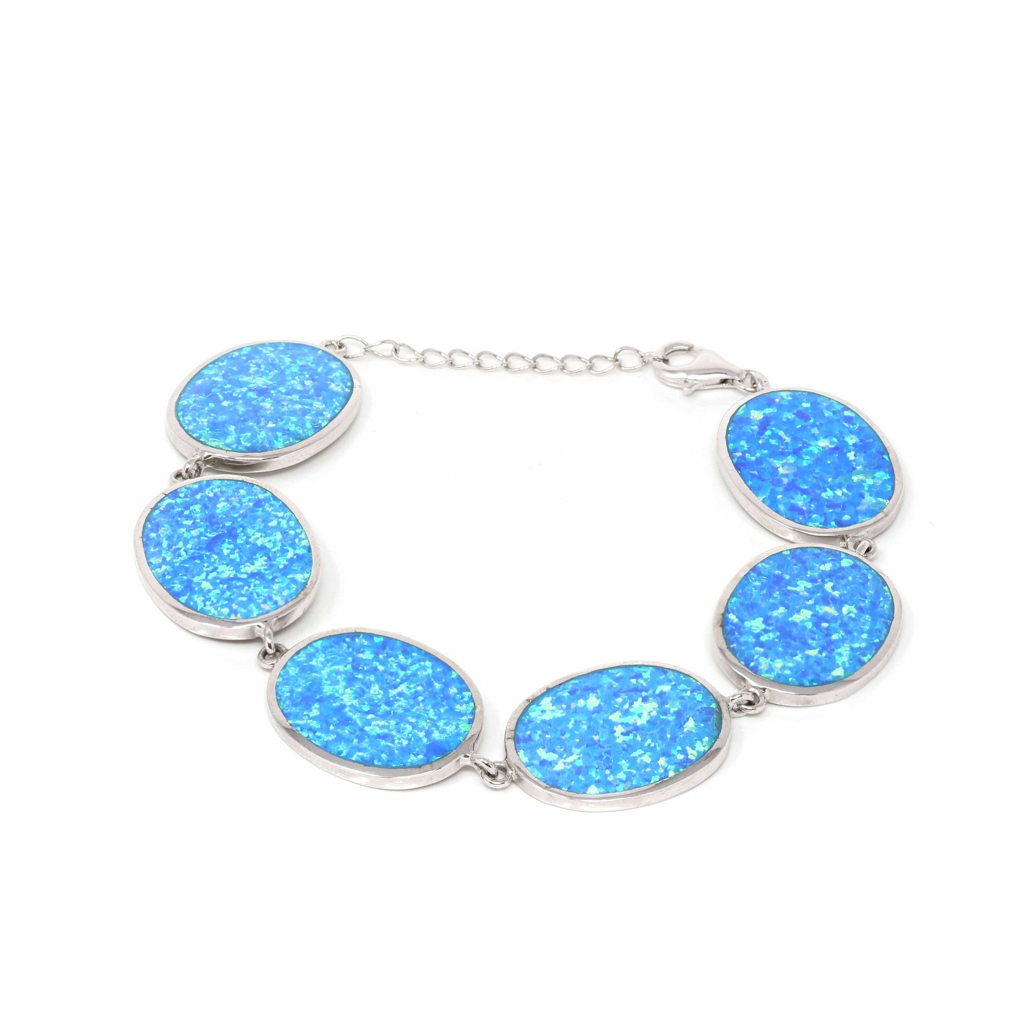 Baikalla Jewelry &quot;Ann&quot; Sterling Silver Lab-Created Oval Opal Bracelet