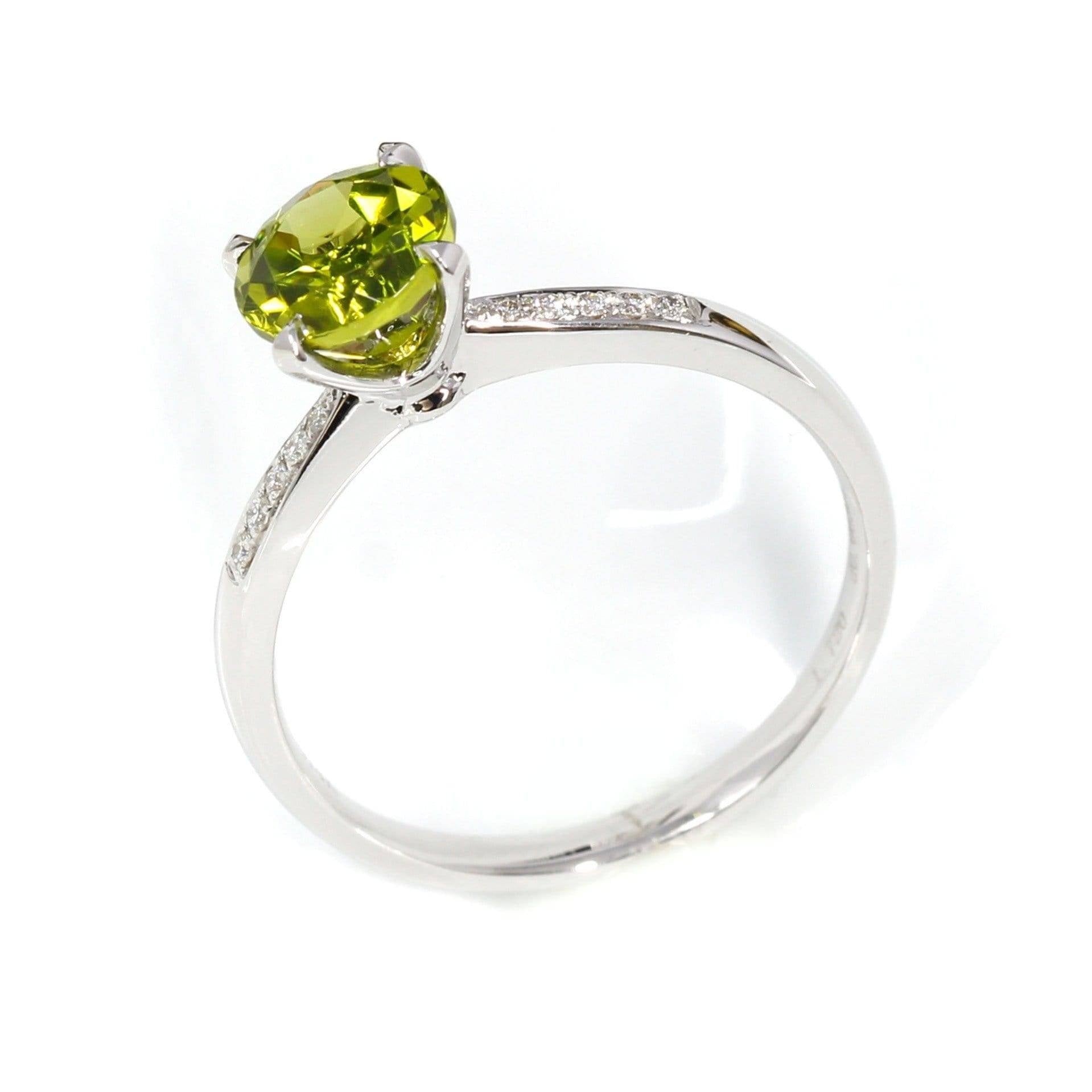 Baikalla Jewelry 18k Gold Peridot Ring Baikalla™ 14k White Gold Natural Round Brilliant Peridot Diamond Anniversary Ring 