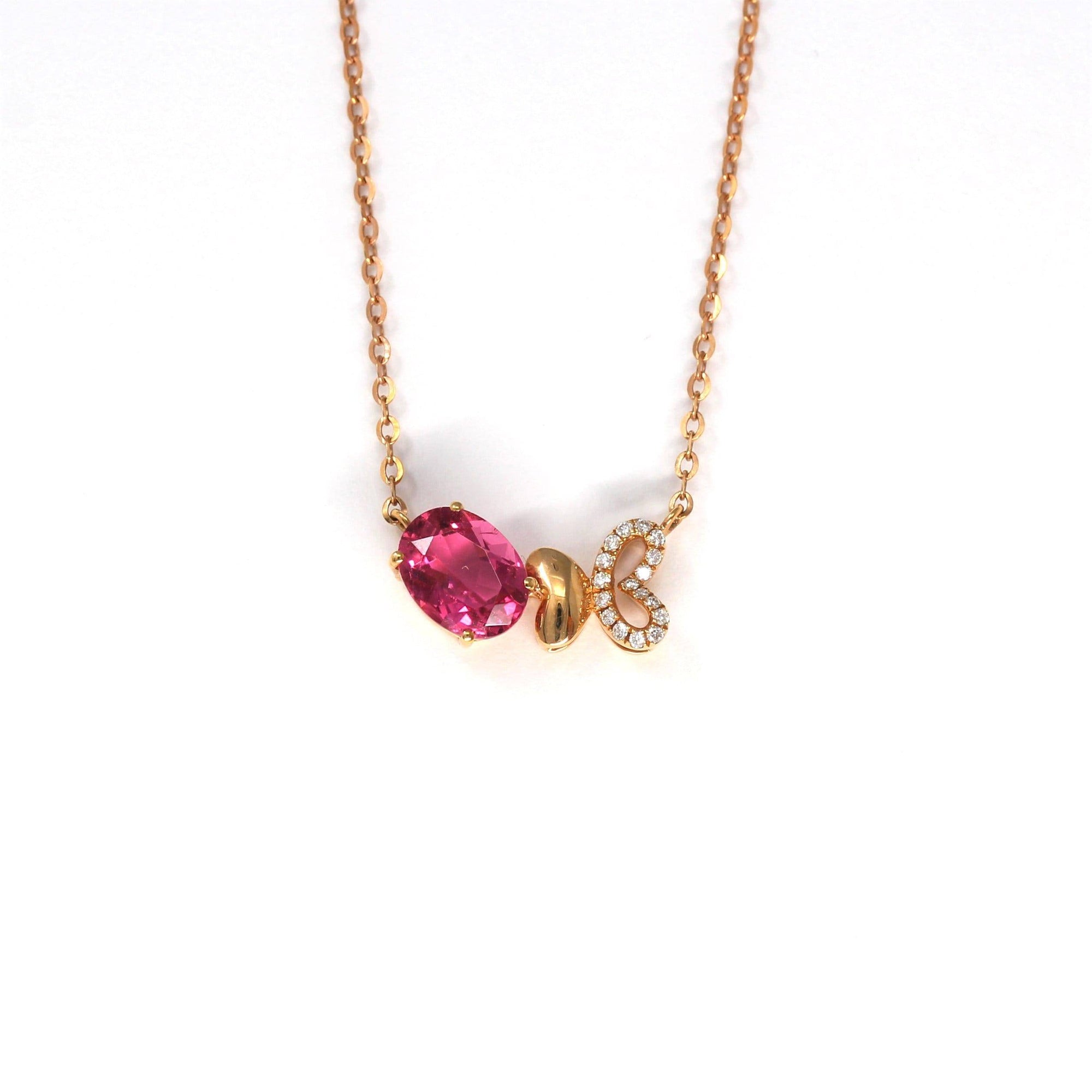 Baikalla Jewelry Gemstone Pendant Necklace Baikalla™ "Butterfly Tourmaline" 18K Rose Gold Baby Pink Tourmaline & 1/5 CTW Diamond Pendant Necklace