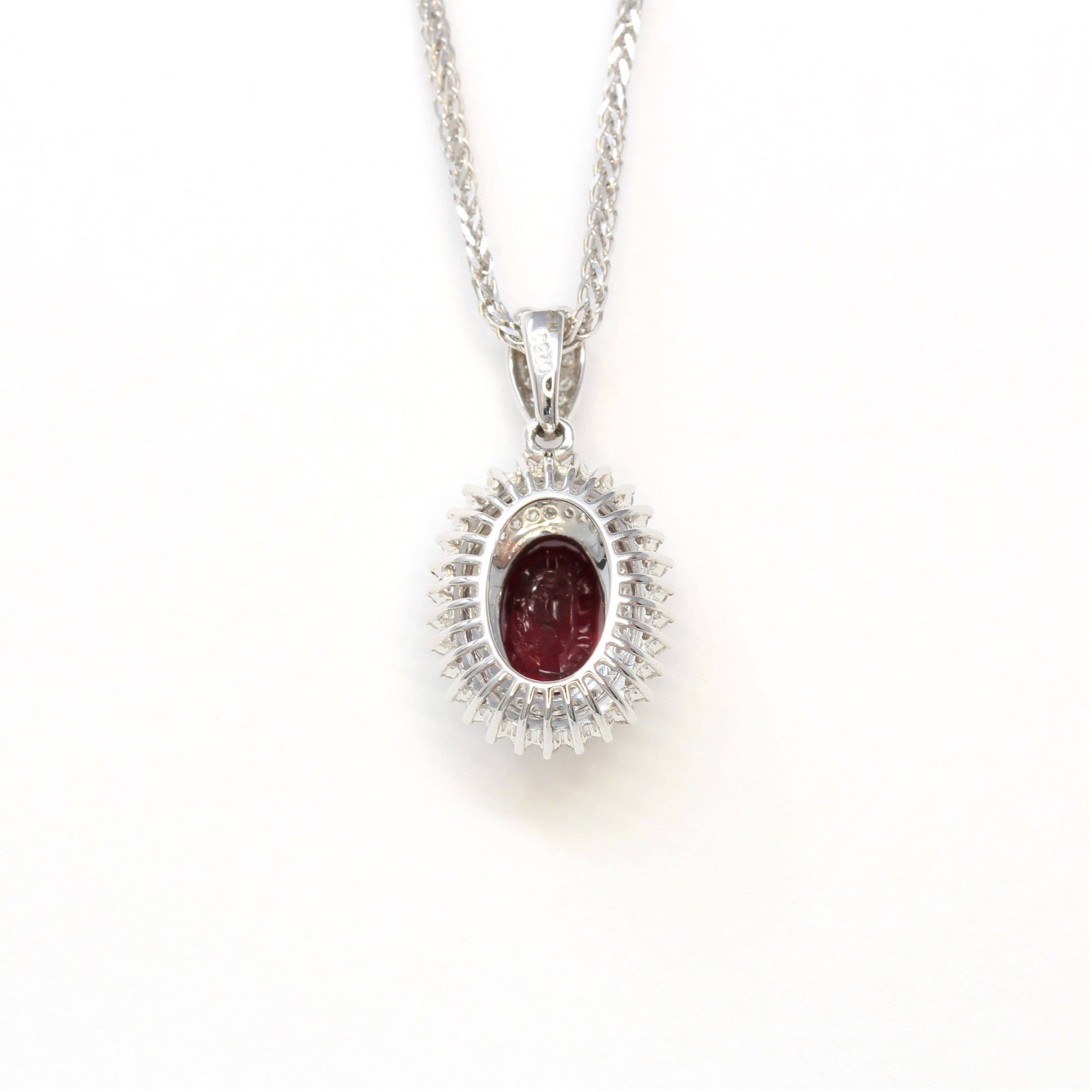 Baikalla Jewelry Gemstone Pendant Necklace 18k White Gold & Natural AA Oval Ruby Halo Pendant Necklace